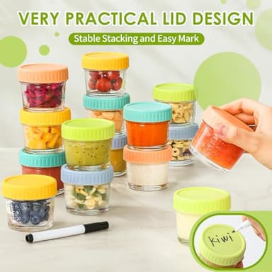DRKIO 20 Pack Glass Baby Food Storage Containers 4 Oz Baby Food Jars with Lids Baby Food Maker Microwave Dishwasher Freezer Safe 100% Leak-Proof BPA Free - Image 5