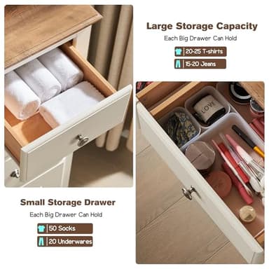 T4TREAM 7 Drawers Dresser Chests for Bedroom, Wood Vintage Chests of Drawers, Rustic Dressers Chset Organizer for Bedroom, Living Room, Hallway, Antique White - Image 3