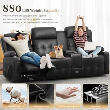 Recliner Sofa, Massage Reclining 3 Seater Sofa Sets Heavy Weight Capacity, RV Loveseat Couch Clearance with Console, USB, Type C Port, Storage, Cup Holders, Wall Hugger Chair for Living Room - Image 5