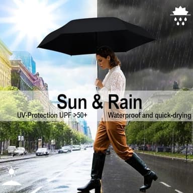Windproof Mini Travel Folding Umbrella - UPF 50+ Sun & Rain Protection, Small Compact Lightweight Design Fits in Pocket or Bag, Eco-Friendly Fabric Wallet Umbrella for Commuter, Men Women Boys Girls - Image 4
