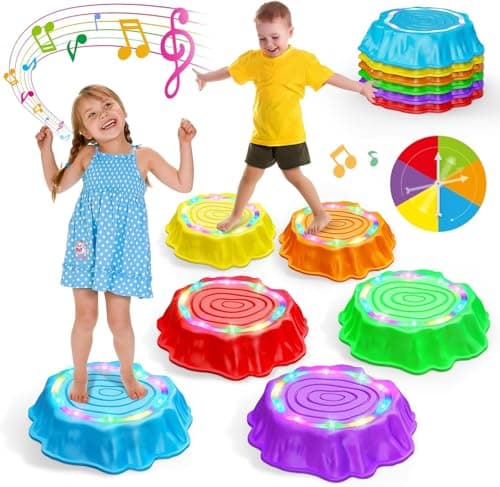 Flooyes Stepping Stones for Kids, 6pcs Light up & Music Non-Slip Stepping Stones, Sensory Toy for Toddler Balance & Coordination Skills, Indoor & Outdoor Toys, Toys for Toddlers Ages 3-5 - Image 1