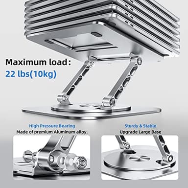 MCHOSE Adjustable Laptop Stand for Desk, Ergonomic Riser with 360° Rotating Base, Foldable Notebook Computer Holder Compatible MacBook Air Pro, Dell XPS, More 10-17" Laptops, Silver - Image 4