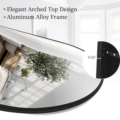 Rowjut Full Length Mirror Arched Floor Length Mirrors, 71"x26" Large Full Body & with Stand & Arch Wall Mounted & Standing Mirror for Bedroom Living Room, Aluminum Frame, Black - Image 6