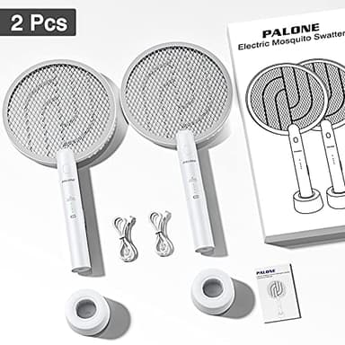 PALONE Electric Fly Swatter 3000V Bug Zapper Racket 2 in 1 Fly Swatter with 1200mAh Battery Rechargeable Mosquito Killer Lamp with 3 Layers Safety Mesh for Indoor and Outdoor (2 Pack) - Image 8