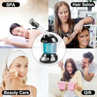 Facial Steamer - DENFANY Nano Ionic Face Steamer with Extendable 360° Rotating Arm - Portable Facial Steamer for Personal Care at Home or Salo (Black) - Image 7