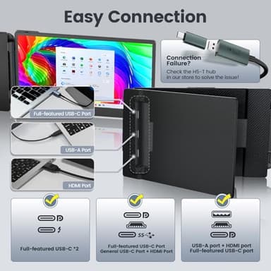 Teamgee 14" Laptop Screen Extender, FHD 1080P IPS Triple Portable Monitor for 13''-17" (Diagonal) Laptop, HDMI/USB-A/Type-C Plug & Play, Built-in Speakers & Adjustable Stand, for Mac/Wins/Android/Dex - Image 3