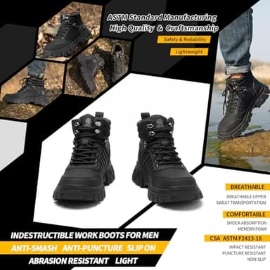 Waterproof Steel Toe Boots For Men-6 Inch Comfortable Mens Safety Work Boots Indestructible Steel Toe Shoes Lightweight Non Slip Puncture Resistant Industrial Construction Boot,Black,Size 10 men - Image 3