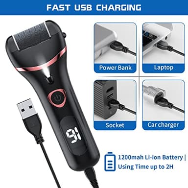 Electric Foot Callus Remover, Rechargeable Portable Electronic Foot File Pedicure Kits, Waterproof Foot Scrubber File, Professional Pedicure Tools, Foot Care for Dead Skin Ideal Gift, 3 Rollers - Image 3