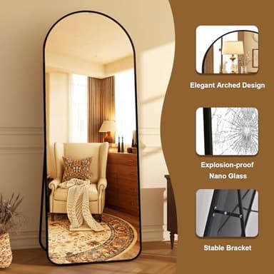 HARRITPURE 64"x21" Arched Full Length Mirror Floor Mirrors with Aluminum Alloy Frame Free-Standing Wall Mounted or Leaning Large Bedroom Dressing Mirror Modern & Contemporary Decor for Home,Black - Image 4