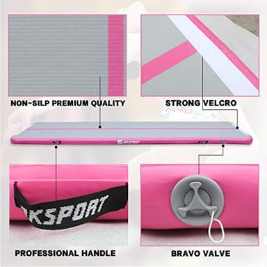 AKSPORT Gymnastics Air Mat Tumble Track Tumbling Mat Inflatable Floor Mats with Electric Air Pump for Home Use/Tumble/Gym/Training/Cheerleading/Parkour/Beach/Park/Water(Grey Pink,13ft) - Image 3