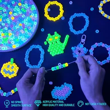 Glow in The Dark Pony Beads for Bracelets, 1000+pcs 6x9mm Rave Kandi Acrylic Beads Neon Luminous Colored Charms Hair Bead for Braids Girls Halloween Jewelry Making Crafts Party Supplies - Image 2