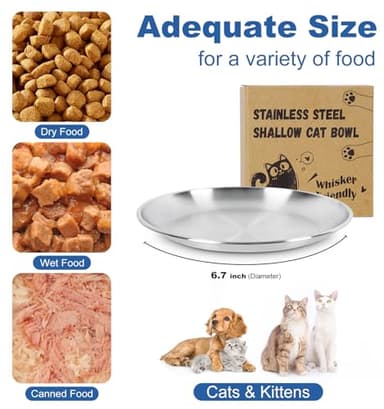 Supet Cat Plates for Wet Food, Non-Slip Whisker Friendly Bowls, Stainless Steel Shallow Wide Dishes for Indoor Cats (13Oz, 2Pcs) - Image 6