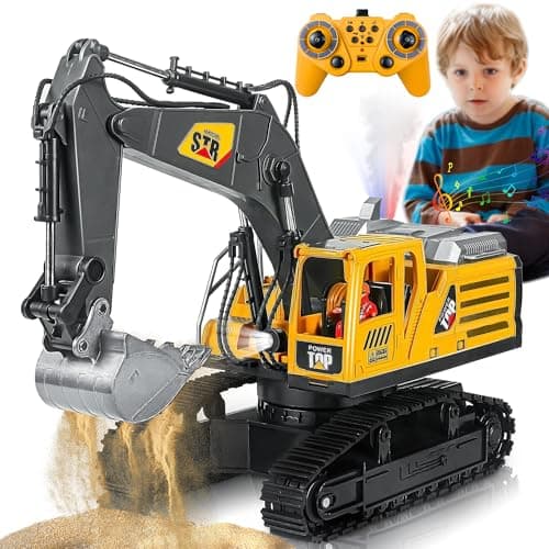 FUYLE Remote Control Excavator Construction Toy, 14 Channel 2.4Ghz RC Digger with Simulating Real Engine Spray, 680° Rotation, Metal Shovel, Lights and Sounds, Christmas Birthday Gift for Boys Kids - Image 1