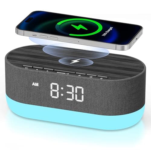 HOUSBAY Sound Machine with Alarm Clock for Bedrooms, Dual Speakers, 21 HiFi Sounds, 10W Wireless Charger, Unlimited Sound, Bluetooth, 10 Night Light, White Noise Machine for Sleeping, Black - Image 1
