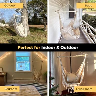 MIZTLI Hammock Chair Hanging Chair Swing Chair XXL Large Macrame Swing Indoor Hammock for Bedroom - Max 500 Lbs - 2 Cushions & All Hanging Kit Included - Image 5