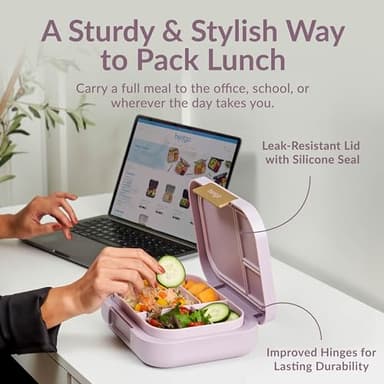 Bentgo Modern - Adult & Teen Bento Lunch Box; 3-4 Compartments, Leak-Resistant, 5.5 Cup Capacity/44 fl oz, Improved Locking Clips, Reusable, BPA-Free, Dishwasher/Microwave Safe Tray (Orchid) - Image 3