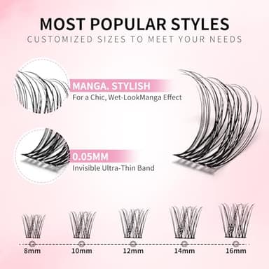 Venus Lash Clusters Kit 8-16mm with 5-6mm Bottom Lashes Wispy Natural Eyelash Clusters Kit D Curl -WideSpan DIY Eyelash Extension Kit Individual Fake Eyelashes Clusters Kit Thin Invisible Lash Band - Image 2