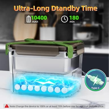 Cordless Electric Lunch Box, 1.2L Self Heating Lunch Box Battery Powered with Automatic Heating, BPA Free, Meal Prep Friendly (Green) - Image 3