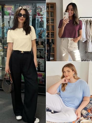 ATHMILE Shirts for Women Crewneck 2024 Summer Tunic Tops Fitted Shirts Basic Tee Yoga Workout Classics Casual Fashion Outfits Black - Image 5