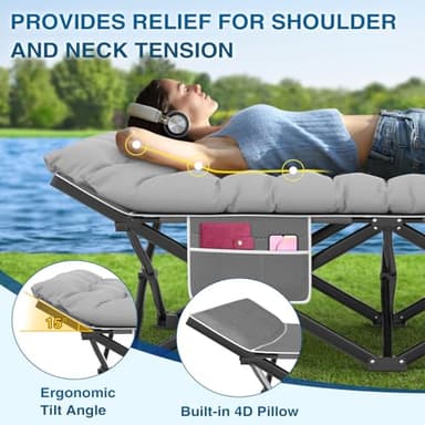 ZENPETIO Camping Cots for Adults, Portable Folding Sleeping Cot with Carry Bag, 1200D Double Layer Oxford Ultra Soft Cot Bed with Mattress, Tent Cot for Travel Office Hospital, Support 500lbs, Gray - Image 6