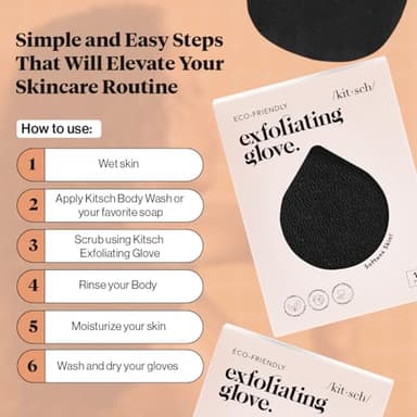 Kitsch Exfoliating Glove – Korean Exfoliating Mitt & Deep Exfoliating Body Scrubber for Shower, Bath | Body Exfoliator, Dead Skin Remover | Skin Care for Smooth, Renewed Skin - 1pc, Black - Image 4