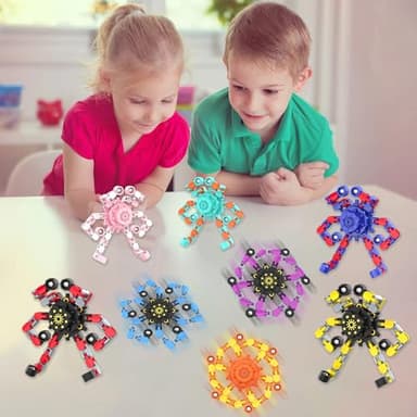 Transformable Fidget Spinners,Funny Stress Relief Sensory Fidget Toys,Deformable Chain DIY Robot Fingertip Gyros Toys Birthday Party Favors Easter Basket Stocking Stuffers for Kids and Adults (9PC) - Image 5