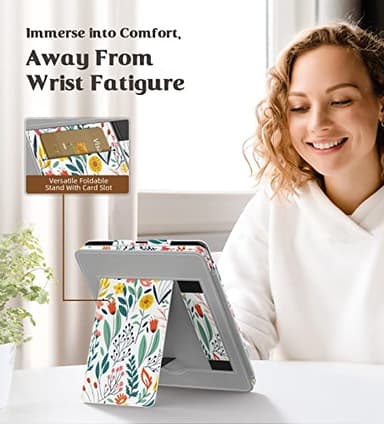 MoKo Case for 7"/6.8" Kindle Paperwhite(12th/11th Generation-2024/2021) and Kindle Colorsoft Signature Edition, Slim PU Shell Cover Case with Auto-Wake/Sleep for Kindle Paperwhite 2024, Flowers - Image 3