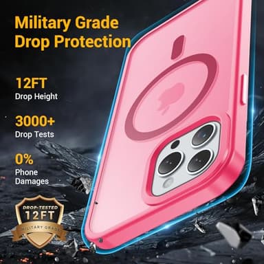 Temdan for iPhone 15 Pro Max Case [Compatible with MagSafe] [Military-Grade Drop Protection] [Anti-Fingerprint] [Anti-Scratch] Slim Silky-Soft Touch Translucent Matte Case 6.7 inch, Hot Pink - Image 4