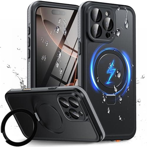 Oterkin Magnetic Waterproof for iPhone 16 Pro Max Case with [Built-in Screen Protector][Invisible Stand][Fit for MagSafe][360º Full Body Sealed] Rugged IP68 Underwater Case for iPhone 16 Pro Max-Black - Image 1