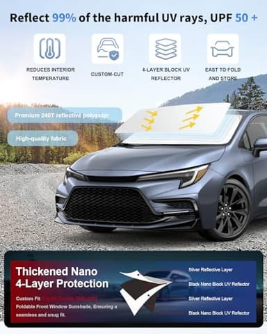 for Toyota Corolla Car Windshield Sunshade for 2020-2023 2024 Corolla Accessories Thicken 4-Layer Foldable Front Window Sun Shades Cover Sun Visor Protector 240T Reflective Fabric Car Accessories - Image 2