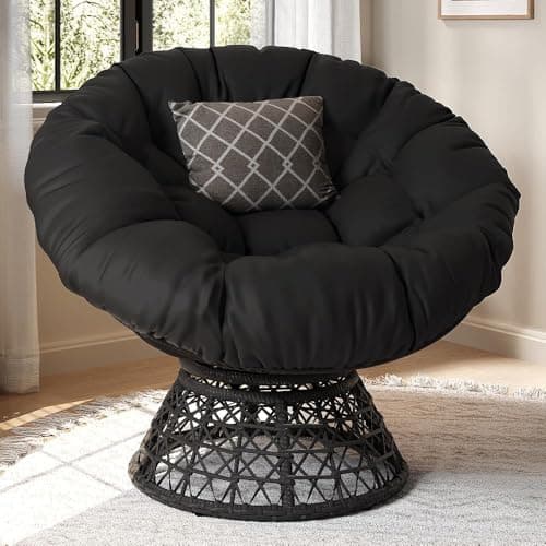 Yaheetech Indoor Papasan Chairs with Thick Tufted Cushions and Frame, Swivel Wicker Ergonomic Lounge Reading Chairs for Living Room/Bedroom, Black - Image 1