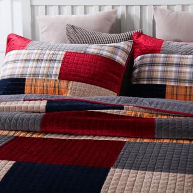 Secgo Imports Velvet King Size Comforter Set- Cotton & Velvet Quilt King Size Set, Red, Black bedspreads (96 * 108 Inch) with 2 Pillow Shams, Patchwork Reversible Lightweight Bedding - Image 2