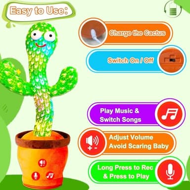 Vitosup Rechargeable Dancing Talking Cactus Toy for Baby Toddler, Volume Adjustable, Singing, Mimicking, Repeating, Toddler Baby Toys for Girls Boys, Birthday or Chirstmas Gifts - Image 7