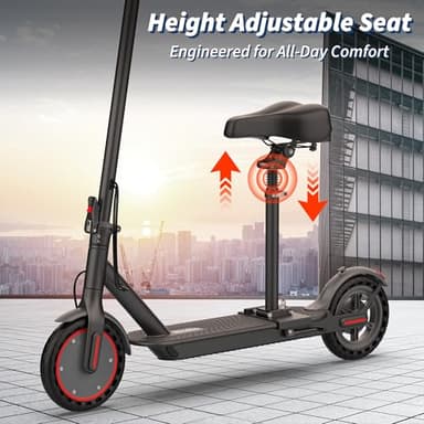 Folding Electric Scooter for Adults with Seat- 19MPH & 21-Mile Range, 350W Motor, 8.5" Solid Tires with App Control & Dual Brake System - UL2272 Certified Commuter E-Scooter - Image 5