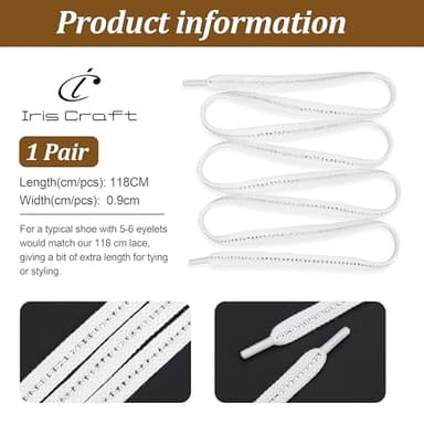 IRIS CRAFT 1 Pair Sparkly Rhinstones Flat Shoelaces for Sneakers, High Top Glitter Shoelaces, Bling Charm Shoe Strings for Women, Kids, and Youth, Off White+White Strass - Image 3