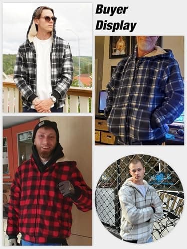 ZITY Heavy Thick Hoodies for Men Plaid Flannel Warm Sherpa Fleece Lined Winter Full Zip Up Coat - Image 5