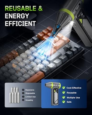 Compressed Air Duster-150000RPM Powerful Cordless Electric Air Duster, Rechargeable ＆ 3-Gear Adjustable Mini Air Blower with LED Light, Dust Blower for Computer, Keyboard, Outdoor, House and Car - Image 6
