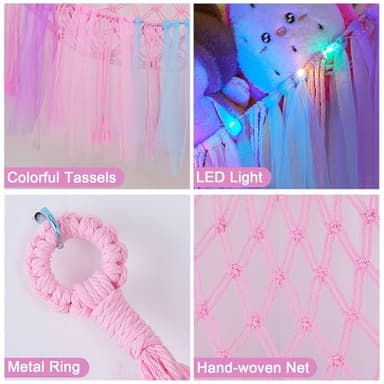 FIOBEE Stuffed Animals Net or Hammock with LED Light, Toy Hammock Hanging Stuffed Animals Storage Organizer Holder Room Décor for Nursery Kids Bedroom - Image 6