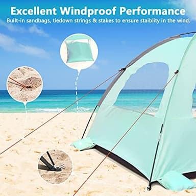 NXONE Beach Tent Sun Shelter with UPF 50+ UV Protection, Lightweight Easy Setup Portable Beach Canopy for Family, Windproof & Waterproof, Large Space for Beach, Camping & Outdoor, 3/4/6 Person - Image 6
