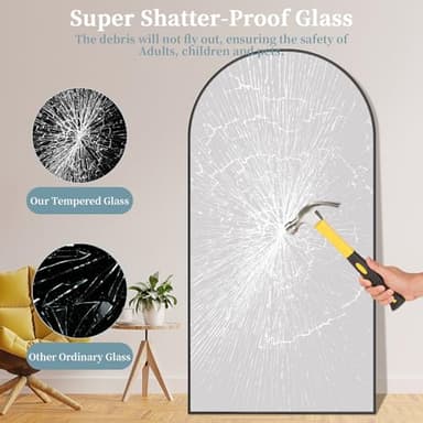 Full Length Mirror with Stand, 81"x41" Arched Full Body Mirror, Large Stand Up Mirrors, Aluminum Frame Floor Standing Mirrors, Freestanding Hanging Leaning Mounted for Bedroom Living Room, Black - Image 4