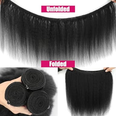 14 16 18 Kinky Straight Bundles Human Hair Yaki Straight Human Hair 3 Bundles 100% Unprocessed Brazilian Virgin Remy Hair Yaki Straight BundlesFor Black Women Natural Black Color - Image 4