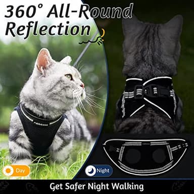 rabbitgoo Cat Harness and Leash Set for Walking Escape Proof, Adjustable Soft Kittens Vest with Reflective Strip for Cats, Comfortable Outdoor Vest, Black, M - Image 7