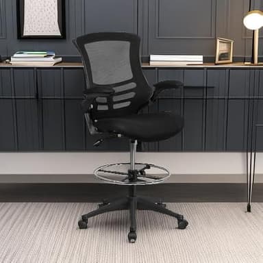Flash Furniture Kelista Mid-Back Swivel Office Chair with Adjustable Seat Height, Ergonomic Mesh Desk Chair with Flip-Up Armrests, Black - Image 6