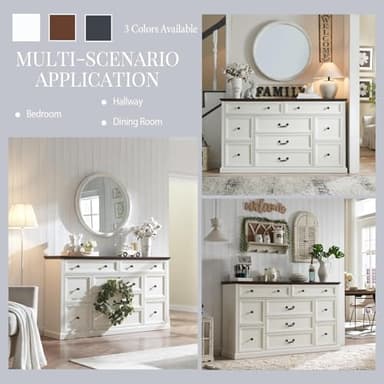 IFGET Farmhouse 9 Drawers Dresser for Bedroom, 60" Wide Wood Rustic Chest of Drawers, Large Storage Dressers Organizer for Bedroom, Living Room, Hallway, Dining Room-White - Image 5