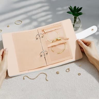 WOOMADA Travel Jewelry Organizer Case, Foldable Velvet Jewelry Storage Book with Clear Zipper Pouch for Rings, Necklaces, Earrings, Bracelets(Baby Blue) - Image 7