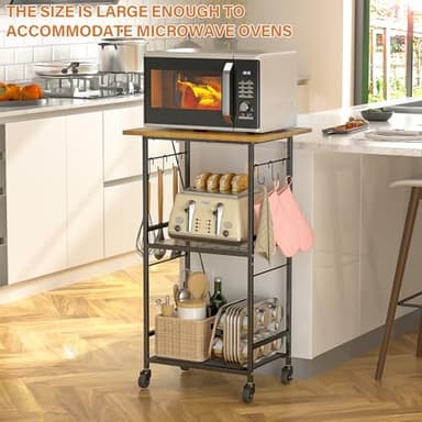 ThreeHio Rolling Kitchen Microwave Cart, 3 Tier Microwave Table Stand with Adjustable Shelf, Kitchen Storage Rack on Wheels, Coffee Station Cart Rack Shelf Organizer for Living Room Office, Balcony - Image 5