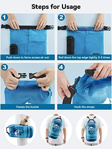 HEETA Dry Bag Waterproof for Women Men, Roll Top Lightweight Dry Storage Bag Backpack with Phone Case for Travel Swimming Boating Kayaking Paddle Board Camping Beach Accessories (Transparent Blue, 5L) - Image 5