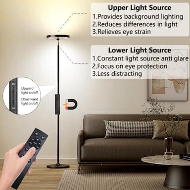 Keepsmile Double Side Lighting Led Floor Lamp with Remote Smart App 36W/2600LM Bright Tall Standing RGB Floor Lamp Angle Multicolor Dimmable Modern Floor Lamps for Livingroom Bedroom Office - Image 3