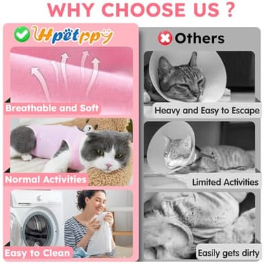 Hpetppy Cat Recovery Suit, Breathable Cat Surgery Recovery Suit Female, Cat Onesie for Cats After Surgery Spay Surgical Abdominal Wound Skin Diseases Cone of Shame Alternative (Pink,S) - Image 7