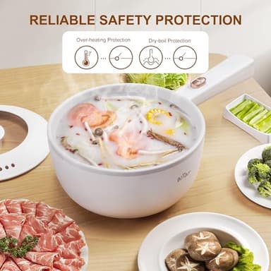 Bear Hot Pot Electric, 2L Multifunctional Portable Cooking Pot, 1000W Rapid Noodles Electric, Non-Stick Frying Pans for Steak, Egg, Ramen, Oatmeal With Dual Power Adjustment - Image 5